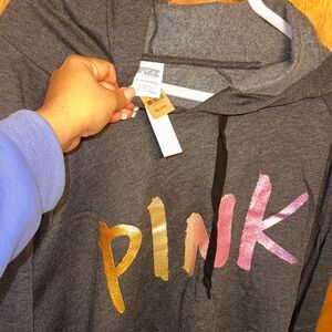 PINK Victoria's Secret Charcoal Hoodie with Vibrant Logo